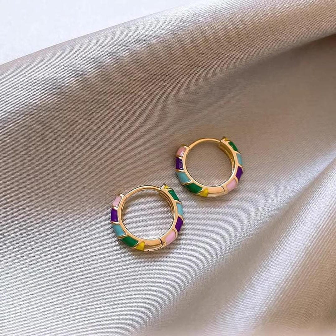 Gold Multicolour Enamel Hoop Earrings
