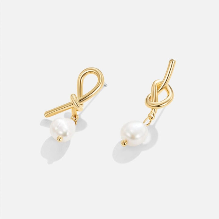 Knotted Gold Freshwater Pearl Earrings
