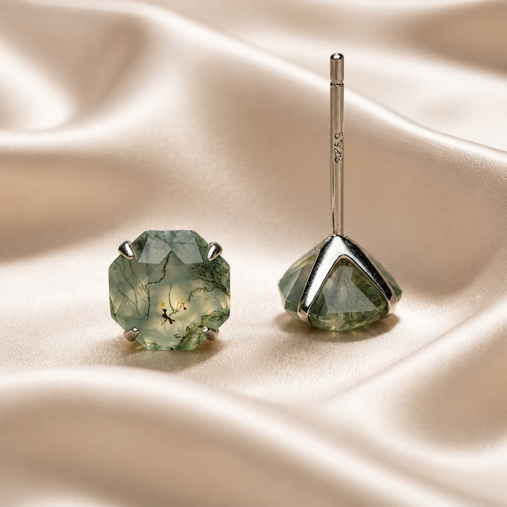 Moss Agate Octagonal Stud Earrings