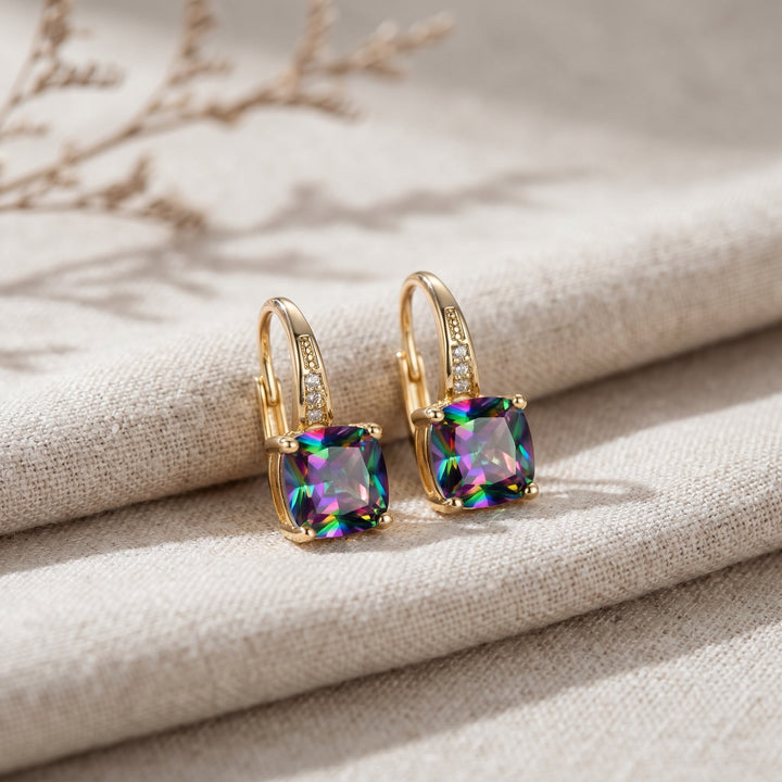 Mystic Sapphire Stone Hoop Earrings