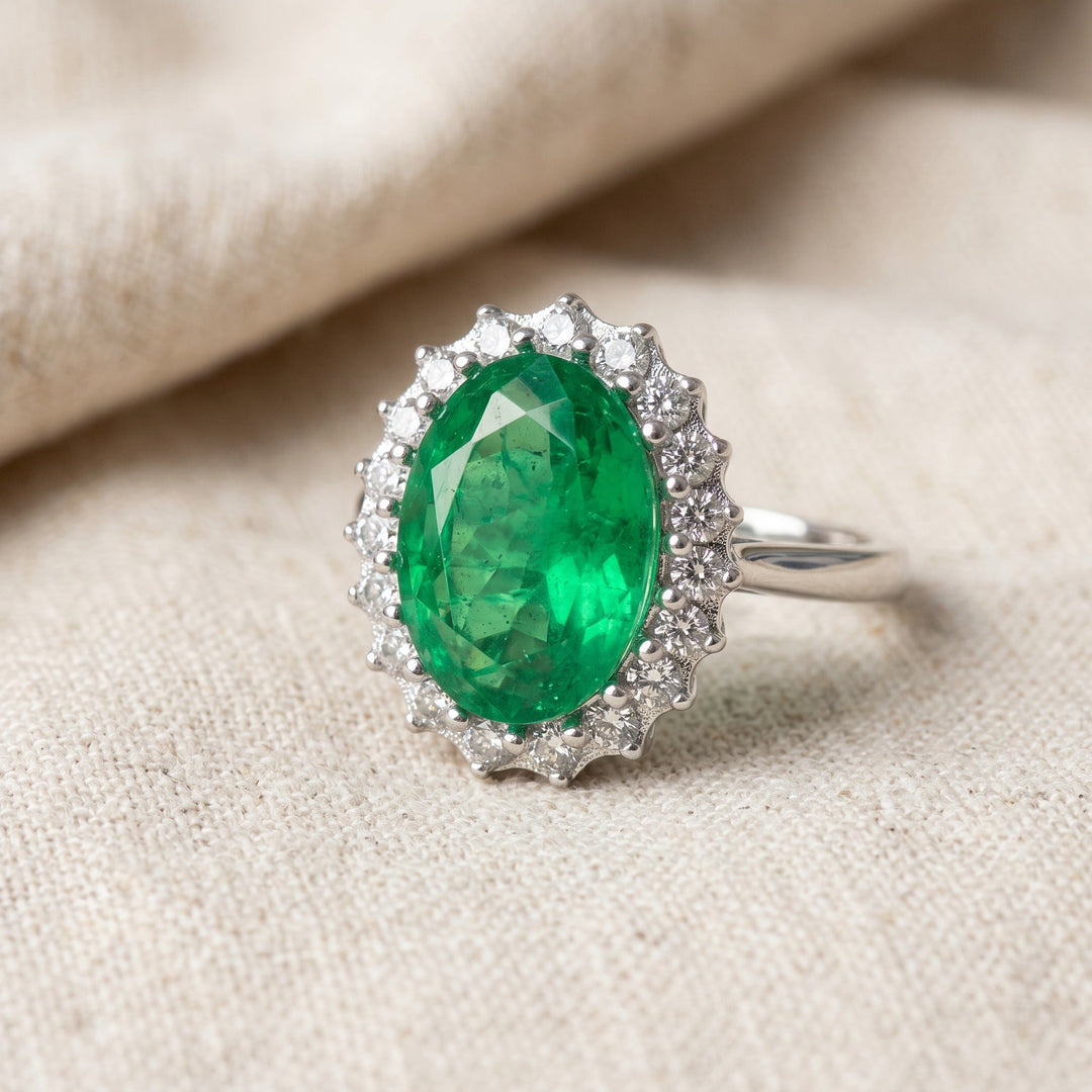 Oval Emerald Halo Ring