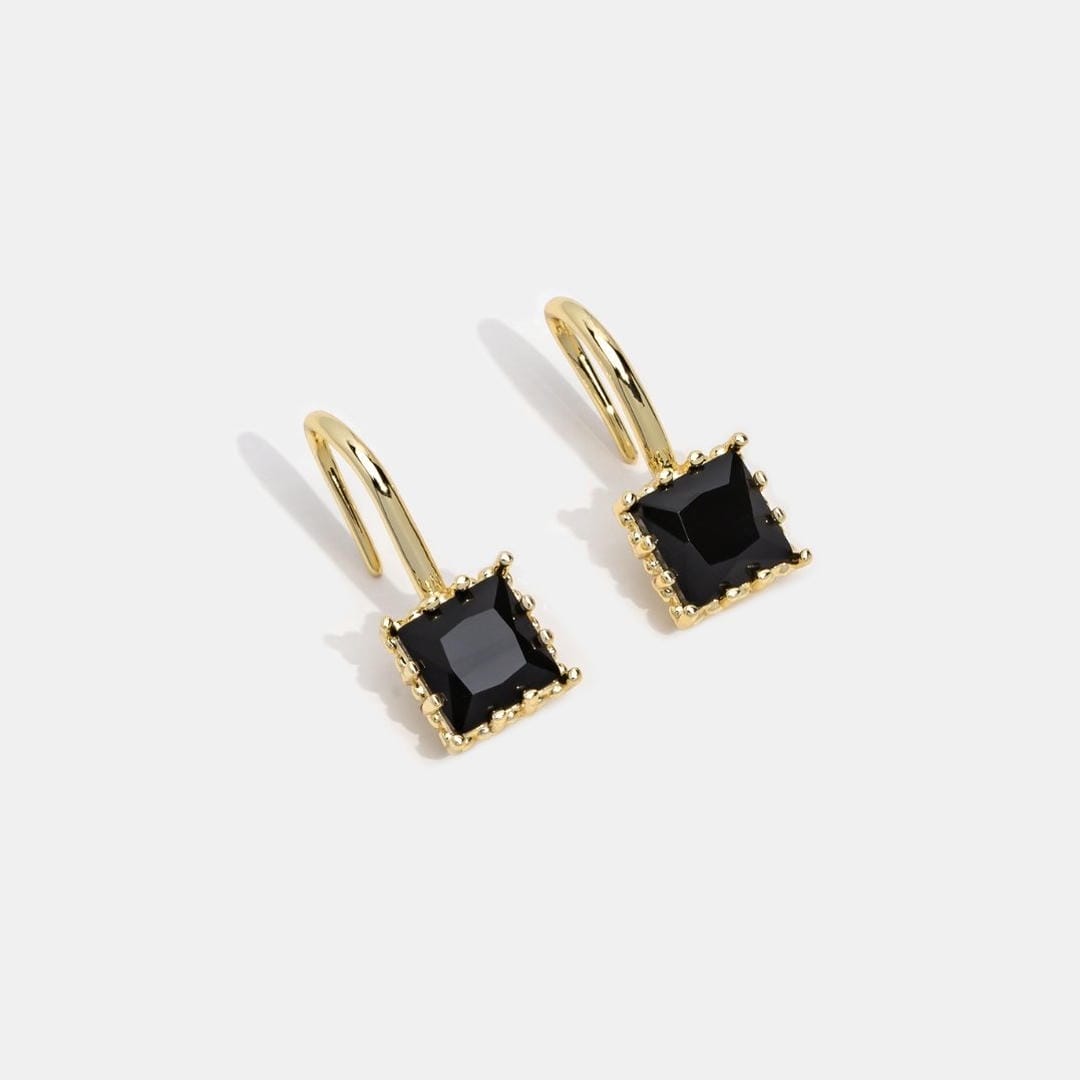 Crystal Black Stone Drop Earrings