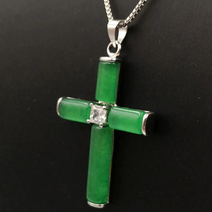 Jade Zirconia Cross Necklace