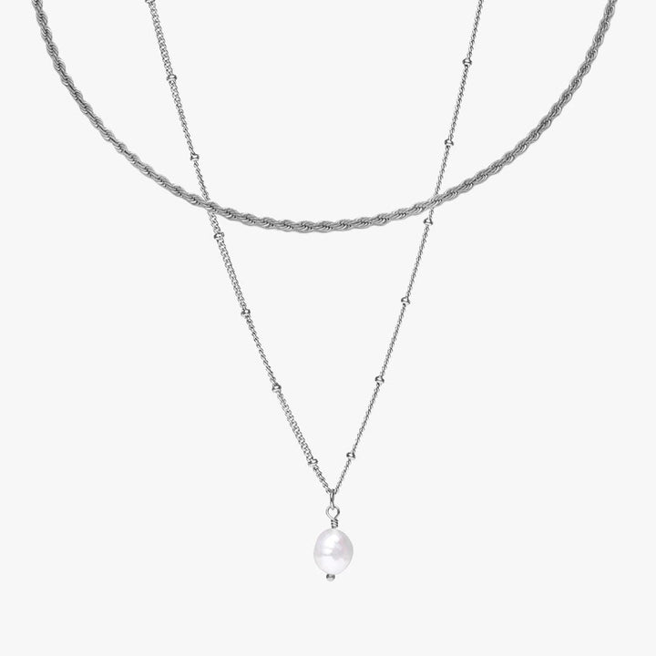Pearl Pendant and Rope Chain Duo Necklace