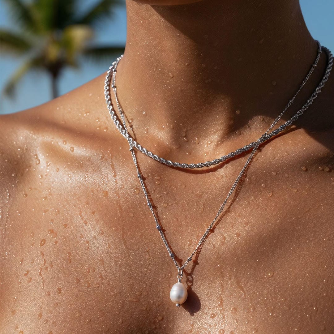 Pearl Pendant and Rope Chain Duo Necklace