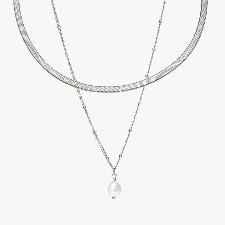 Herringbone Choker with Pearl Pendant Bundle