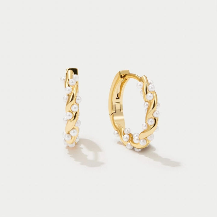 Pearl Hoop Gold Earrings